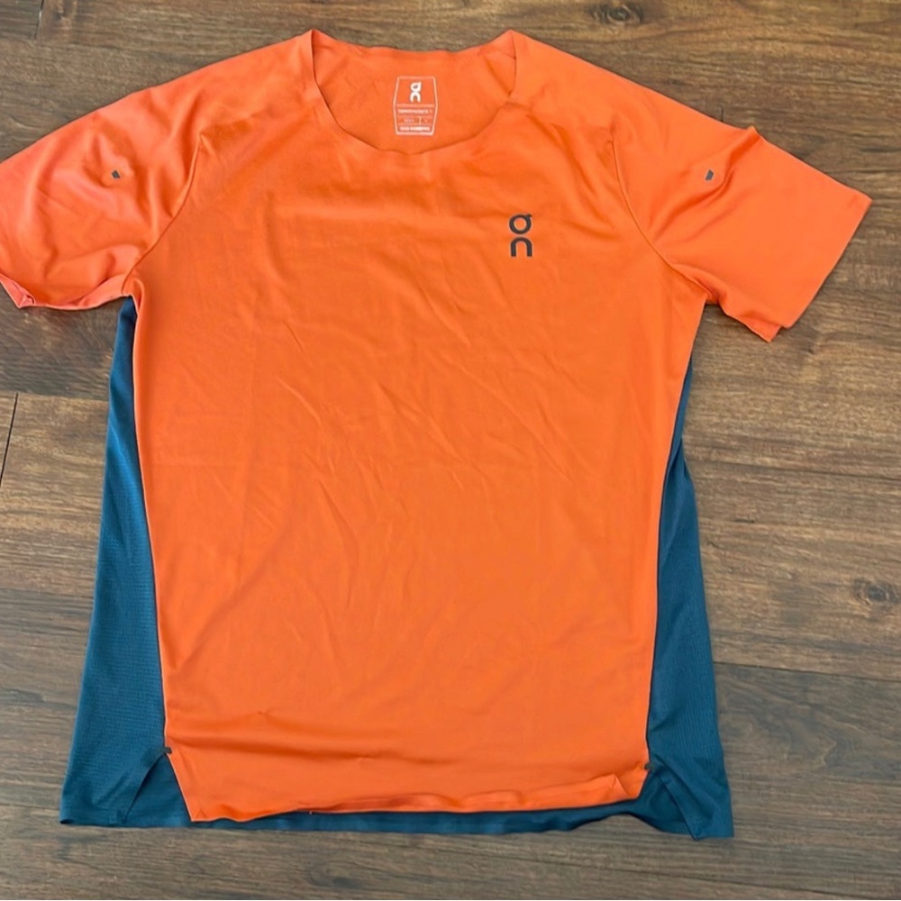 On Running Orange and Blue Short Sleeve Tee